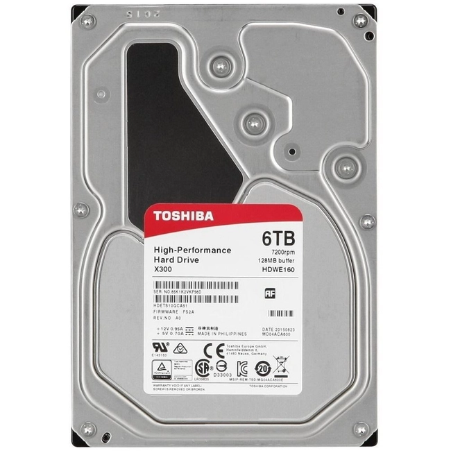 Внутренний жесткий диск Toshiba X300 HDWE160UZSVA (HDD (классические), 6 ТБ, 3.5 дюйма, SATA)